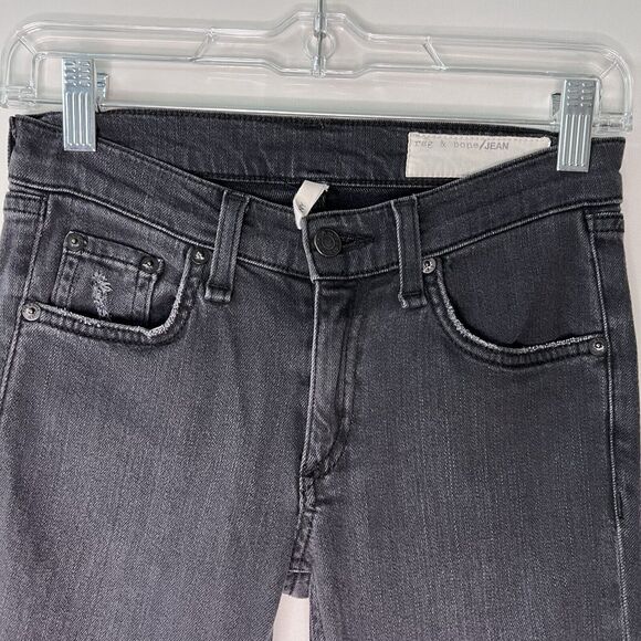 Rag & Bone The Skinny in Soft Rock With Holes Black Distressed Women's Size 25 - Picture 4 of 8